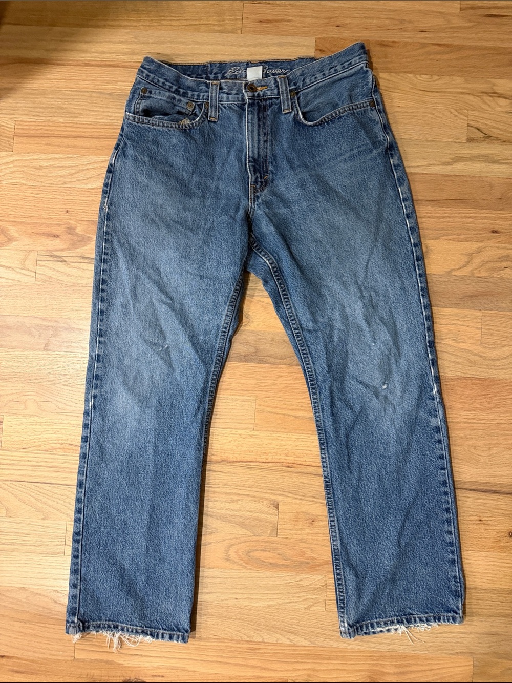 Vintage Eddie Bauer Jeans 32x30 Menโs Blue Denim Straight Leg Raw Hem 90โs